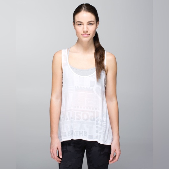 Lululemon Next To Nothing Tank Exploded Manifesto Pop Block Burnout White Sz 8 - Picture 2 of 7